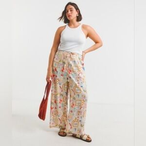 Anthropologoe OS The Wren Pants Trousers Botanical Tropical Print